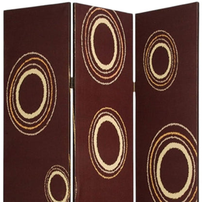 72" Brown Canvas Folding Three Panel Screen Room Divider HomeRoots