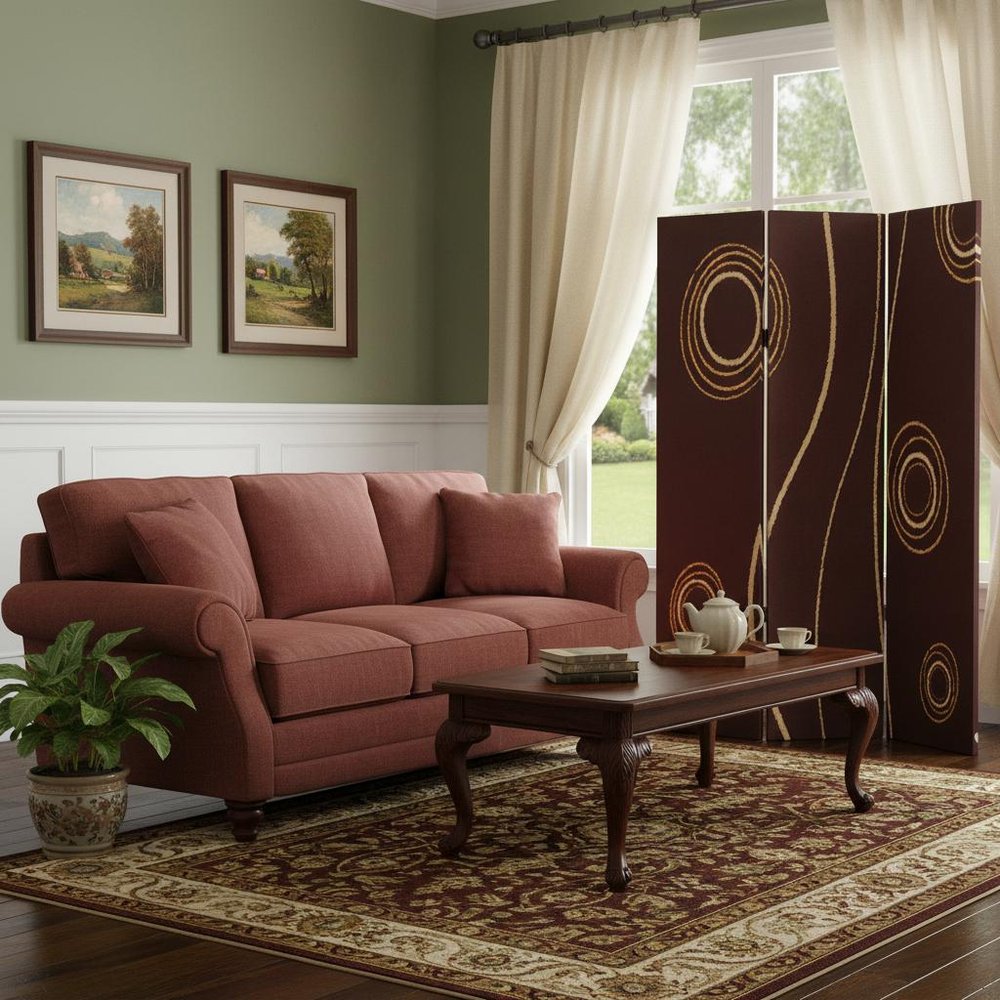 72" Brown Canvas Folding Three Panel Screen Room Divider HomeRoots
