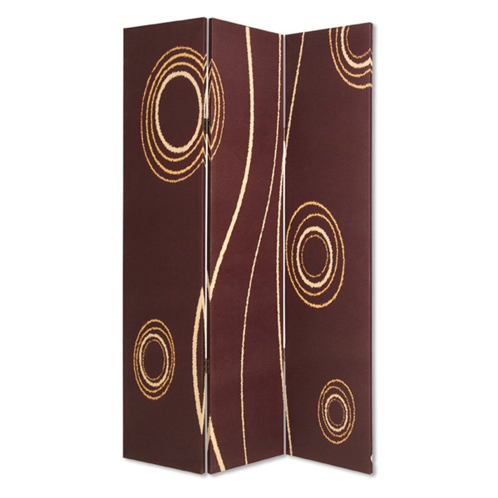 72" Brown Canvas Folding Three Panel Screen Room Divider HomeRoots