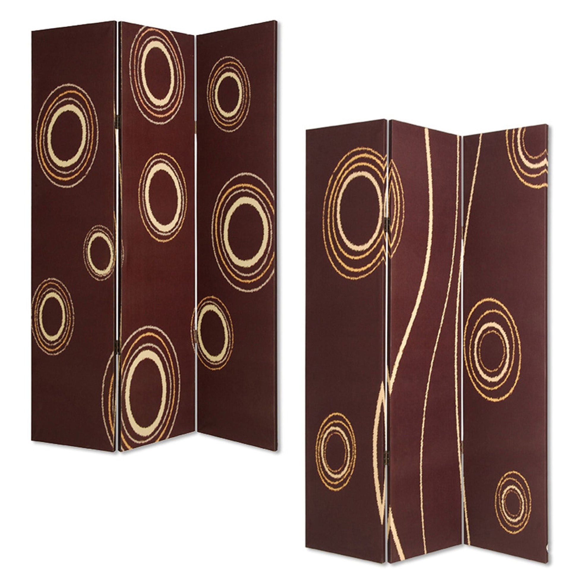 72" Brown Canvas Folding Three Panel Screen Room Divider HomeRoots