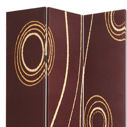 72" Brown Canvas Folding Three Panel Screen Room Divider HomeRoots