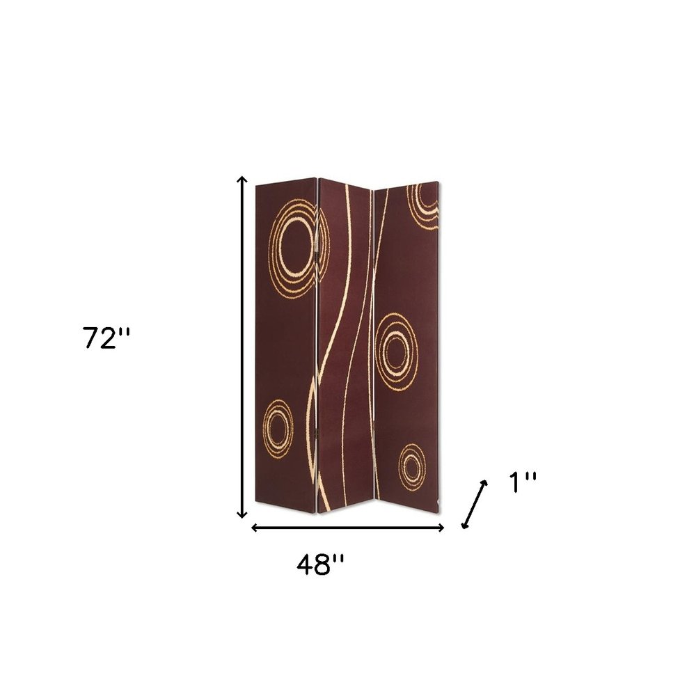 72" Brown Canvas Folding Three Panel Screen Room Divider HomeRoots