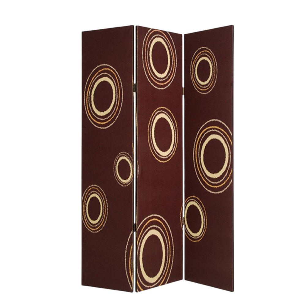 72" Brown Canvas Folding Three Panel Screen Room Divider HomeRoots