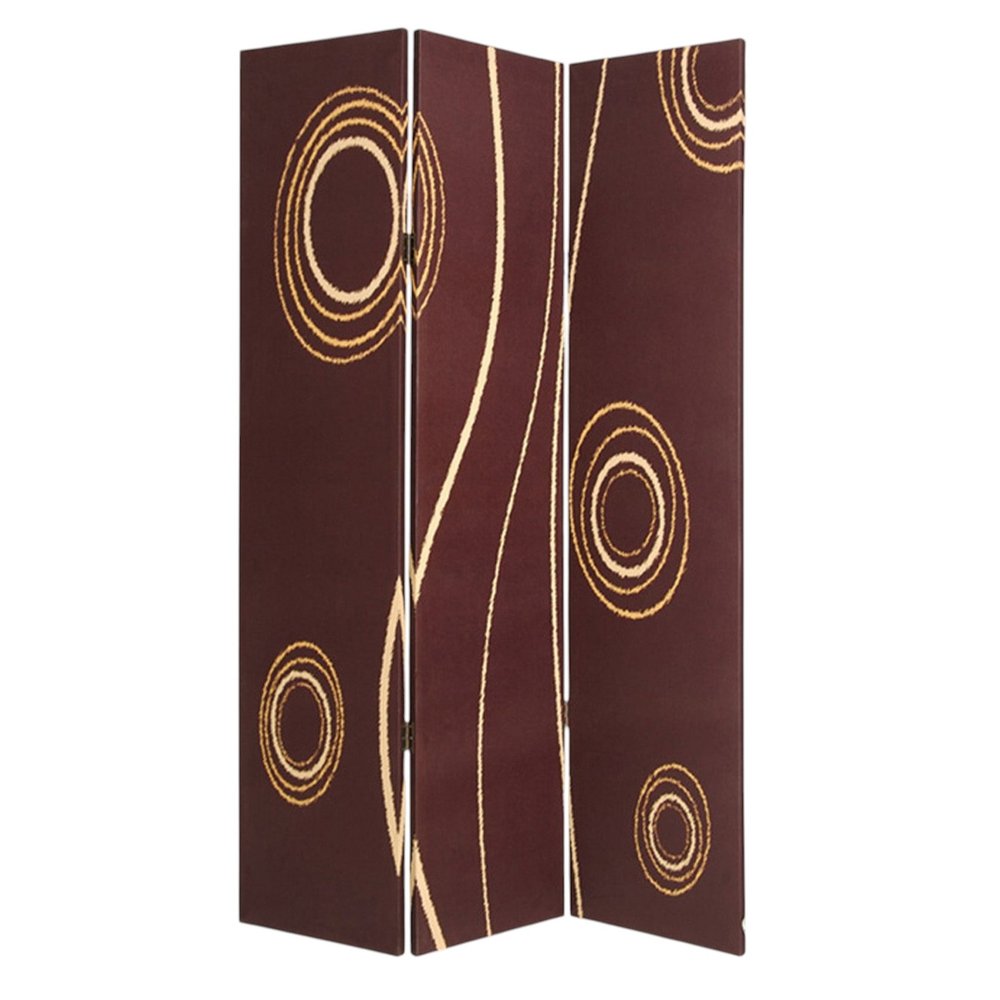 72" Brown Canvas Folding Three Panel Screen Room Divider HomeRoots