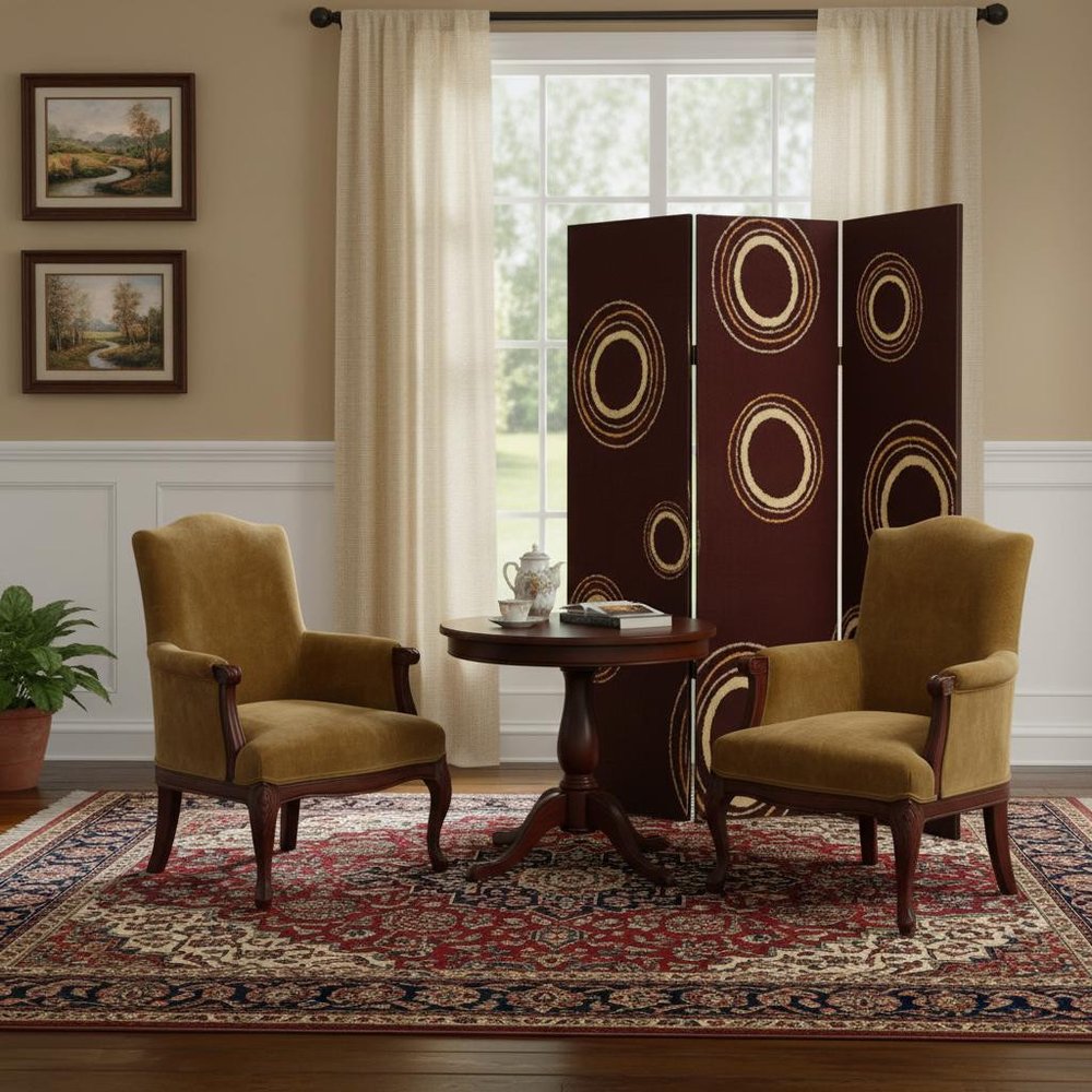 72" Brown Canvas Folding Three Panel Screen Room Divider HomeRoots