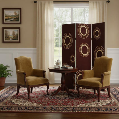 72" Brown Canvas Folding Three Panel Screen Room Divider HomeRoots