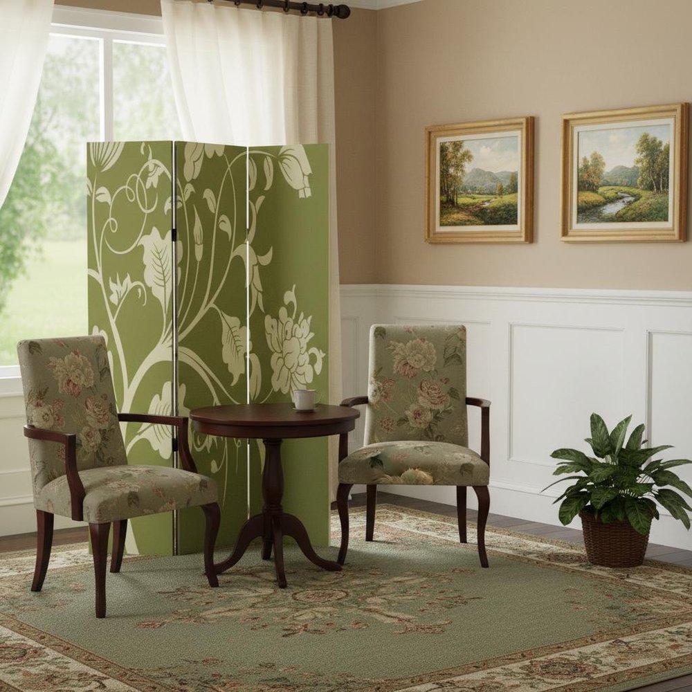 72" Green Canvas Folding Three Panel Screen Room Divider HomeRoots