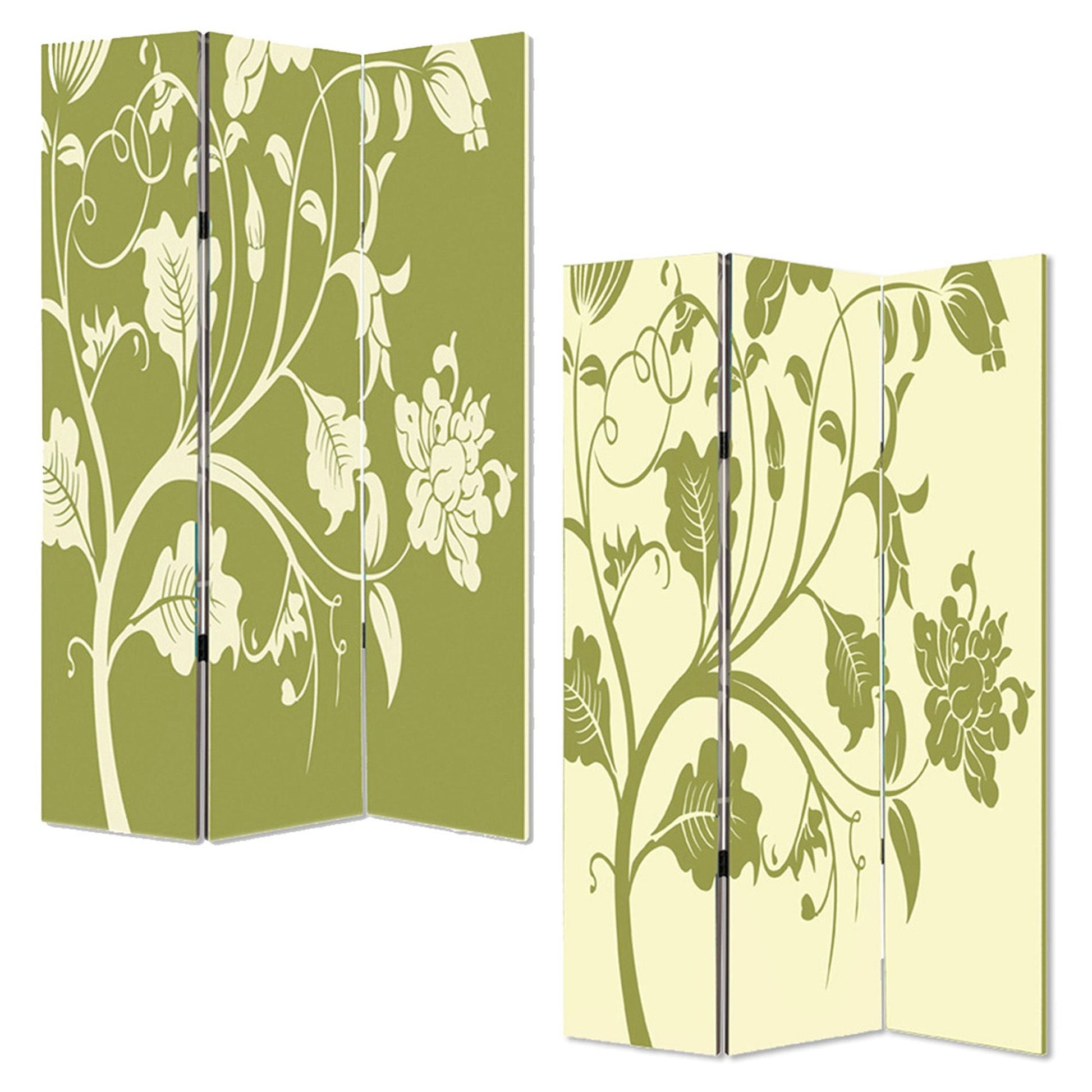72" Green Canvas Folding Three Panel Screen Room Divider HomeRoots