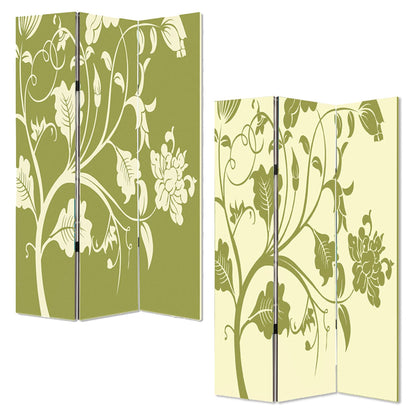 72" Green Canvas Folding Three Panel Screen Room Divider HomeRoots