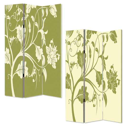 72" Green Canvas Folding Three Panel Screen Room Divider HomeRoots