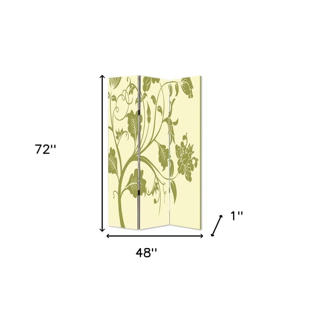 72" Green Canvas Folding Three Panel Screen Room Divider HomeRoots