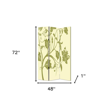 72" Green Canvas Folding Three Panel Screen Room Divider HomeRoots