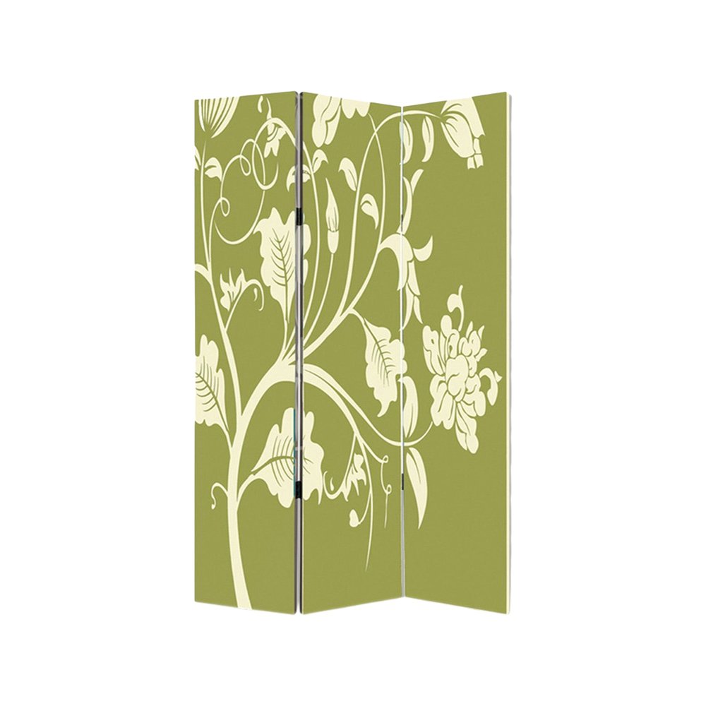 72" Green Canvas Folding Three Panel Screen Room Divider HomeRoots