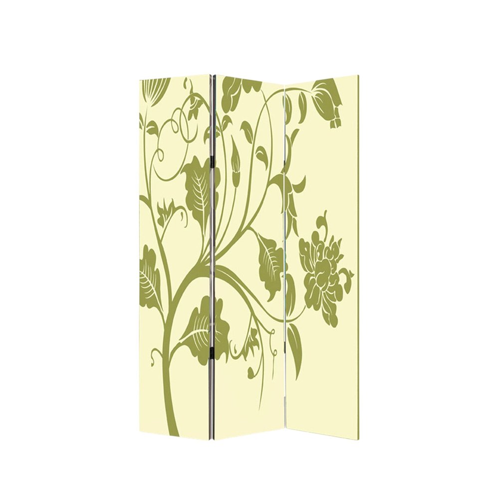 72" Green Canvas Folding Three Panel Screen Room Divider HomeRoots