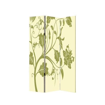 72" Green Canvas Folding Three Panel Screen Room Divider HomeRoots