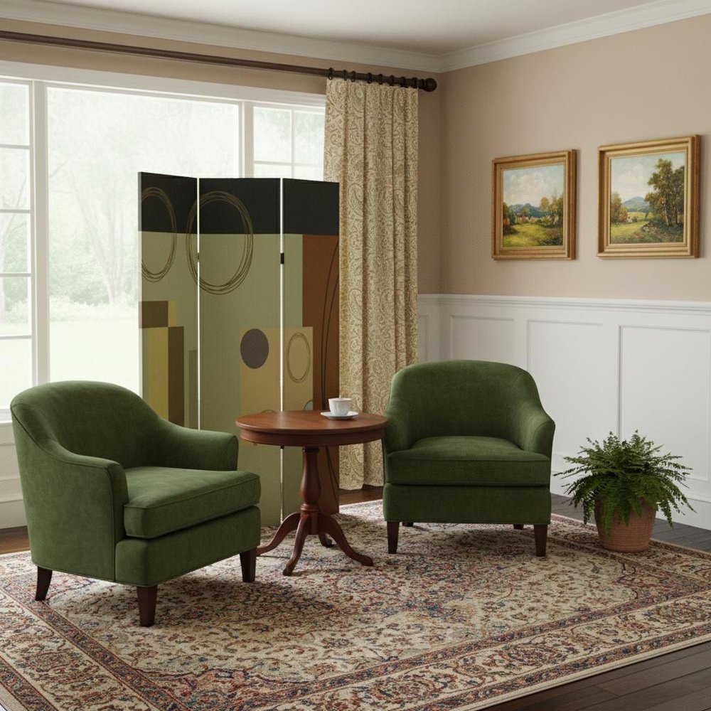72" Green Canvas Folding Three Panel Screen Room Divider HomeRoots