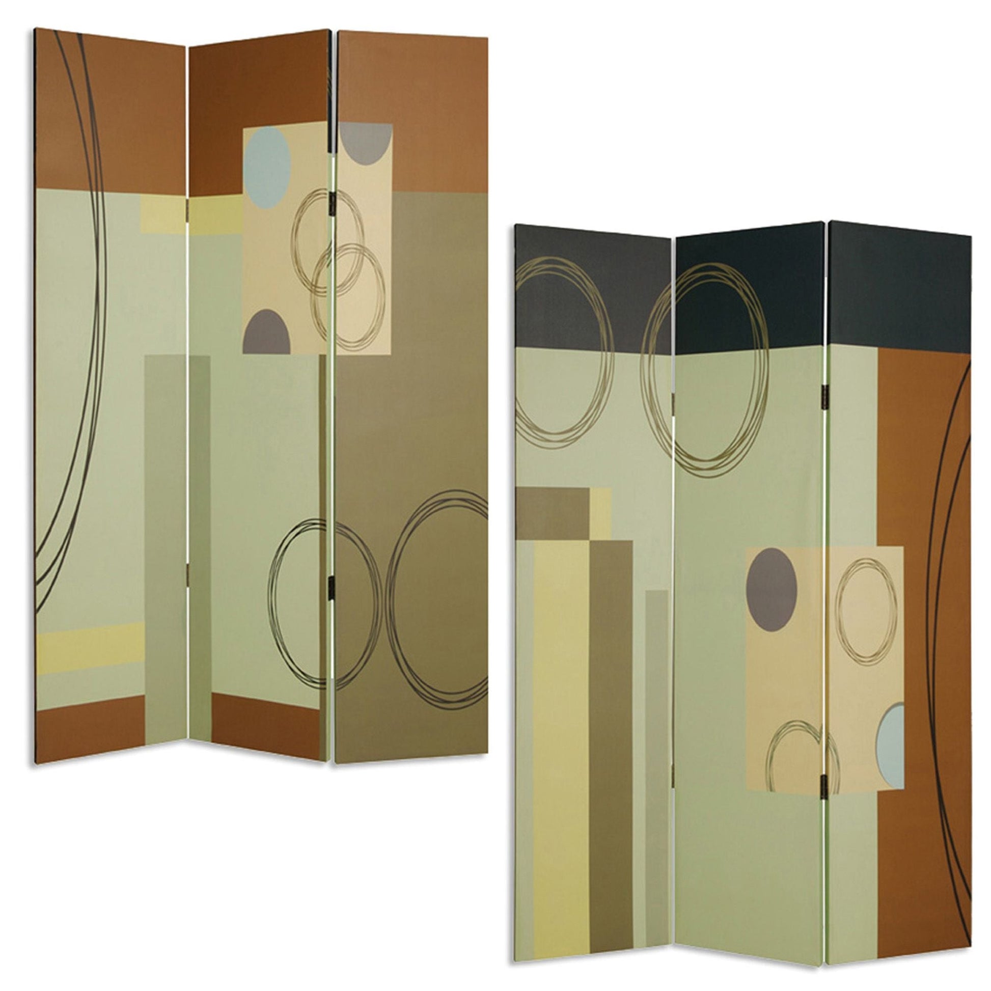 72" Green Canvas Folding Three Panel Screen Room Divider HomeRoots