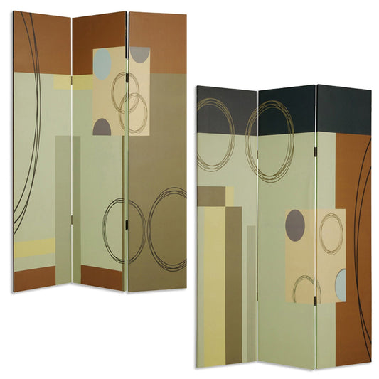 72" Green Canvas Folding Three Panel Screen Room Divider HomeRoots