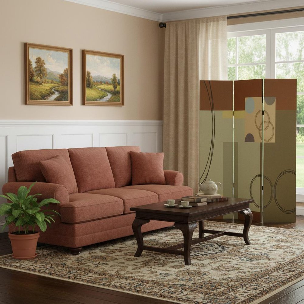 72" Green Canvas Folding Three Panel Screen Room Divider HomeRoots