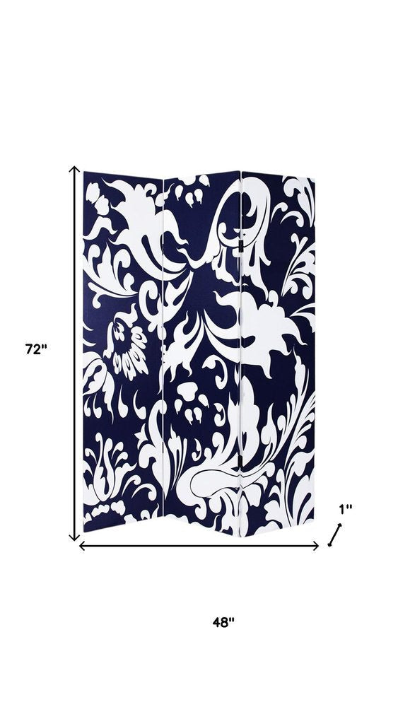 72" Black And White Canvas Folding Three Panel Screen Room Divider HomeRoots