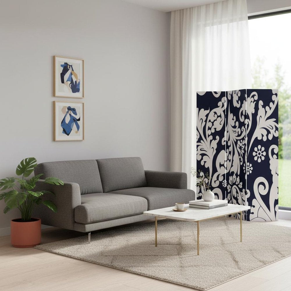 72" Black And White Canvas Folding Three Panel Screen Room Divider HomeRoots