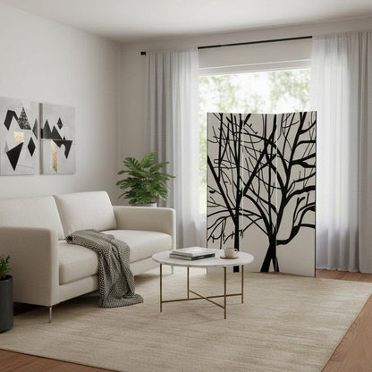 72" Black And White Canvas Folding Three Panel Screen Room Divider HomeRoots