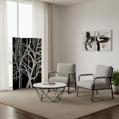 72" Black And White Canvas Folding Three Panel Screen Room Divider HomeRoots