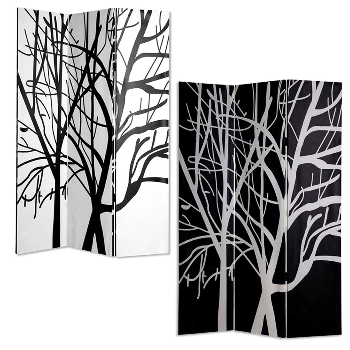 72" Black And White Canvas Folding Three Panel Screen Room Divider HomeRoots