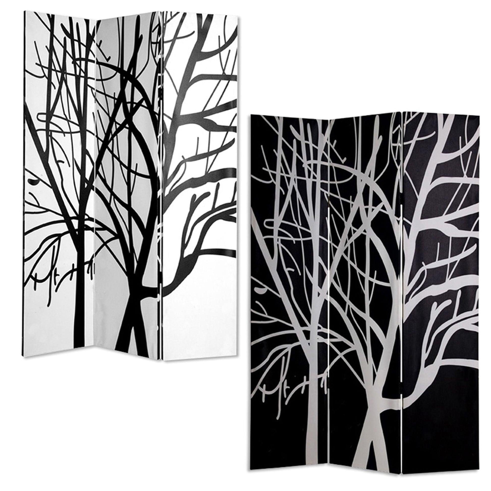72" Black And White Canvas Folding Three Panel Screen Room Divider HomeRoots
