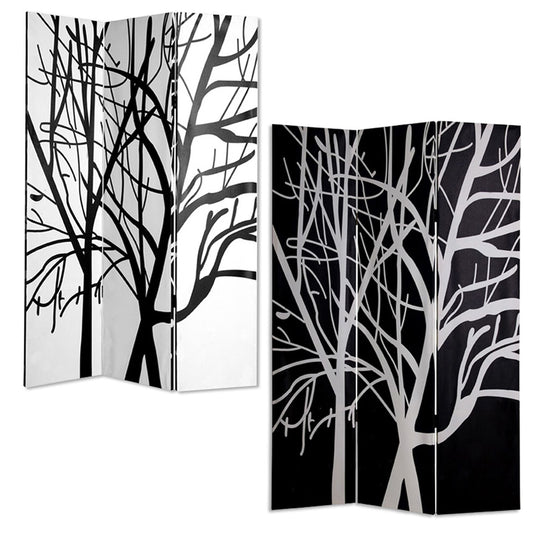 72" Black And White Canvas Folding Three Panel Screen Room Divider HomeRoots