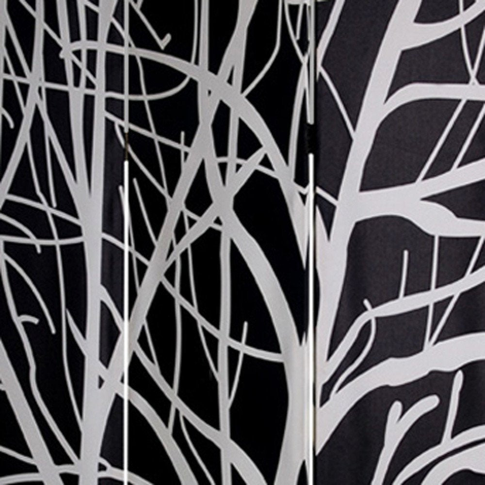 72" Black And White Canvas Folding Three Panel Screen Room Divider HomeRoots