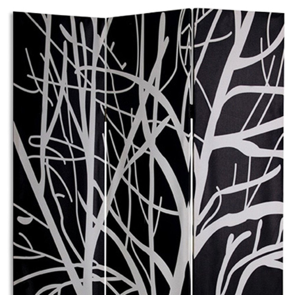 72" Black And White Canvas Folding Three Panel Screen Room Divider HomeRoots