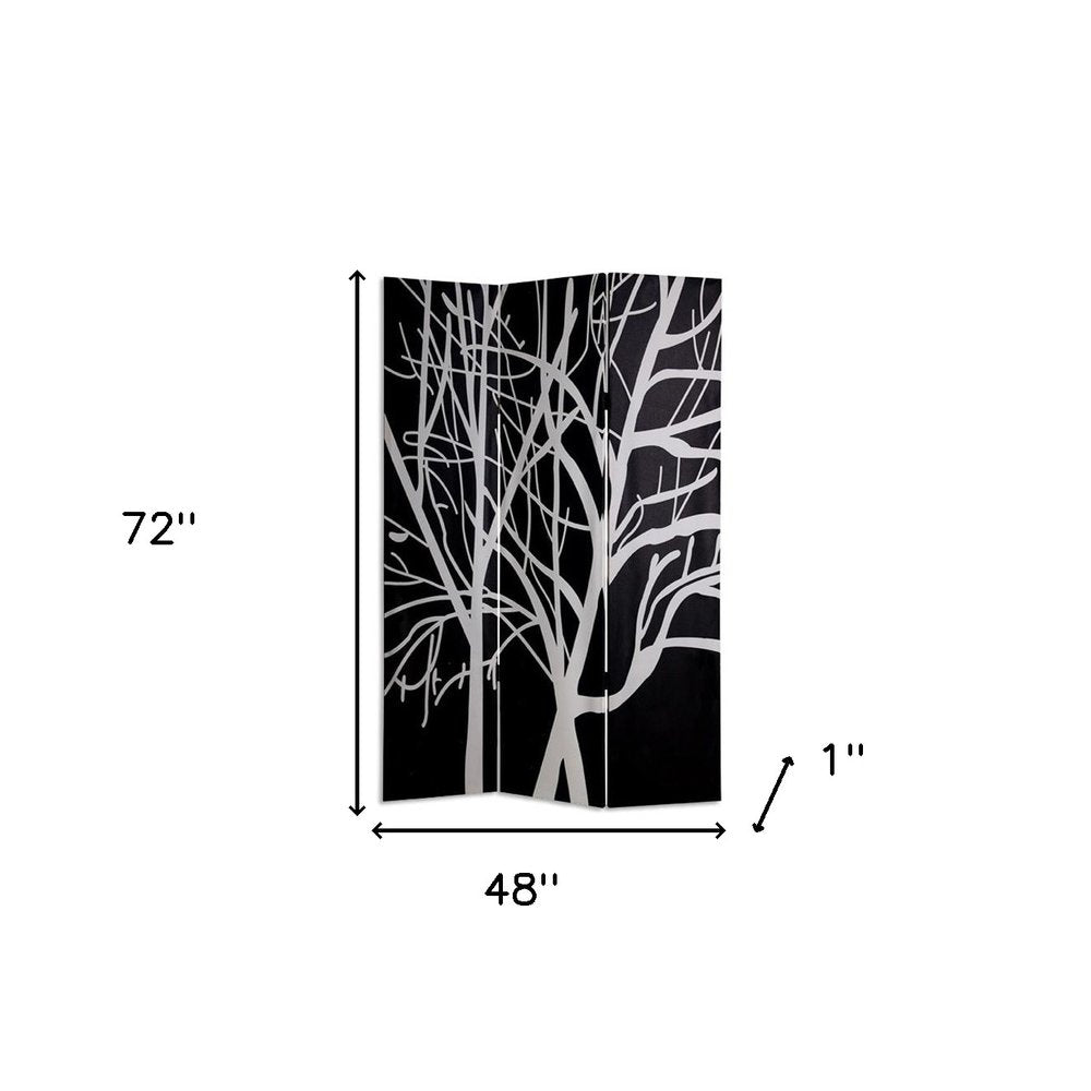 72" Black And White Canvas Folding Three Panel Screen Room Divider HomeRoots