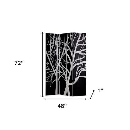 72" Black And White Canvas Folding Three Panel Screen Room Divider HomeRoots
