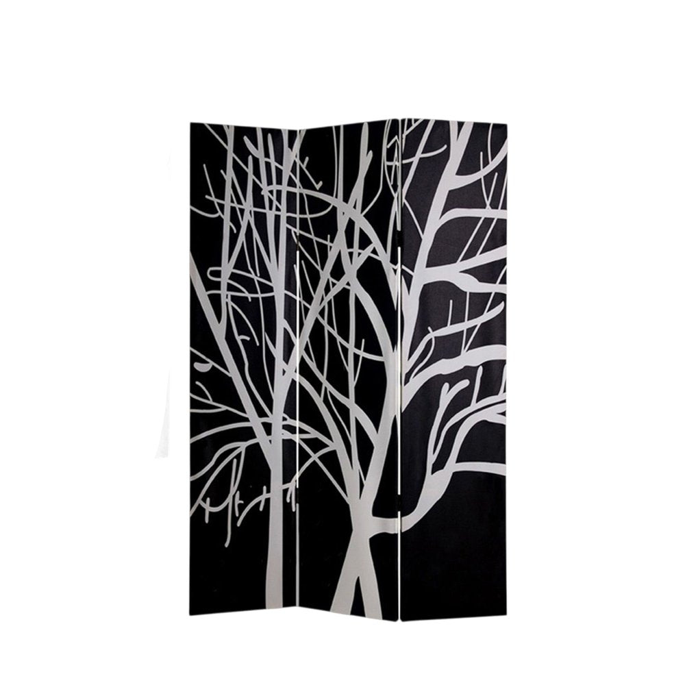 72" Black And White Canvas Folding Three Panel Screen Room Divider HomeRoots