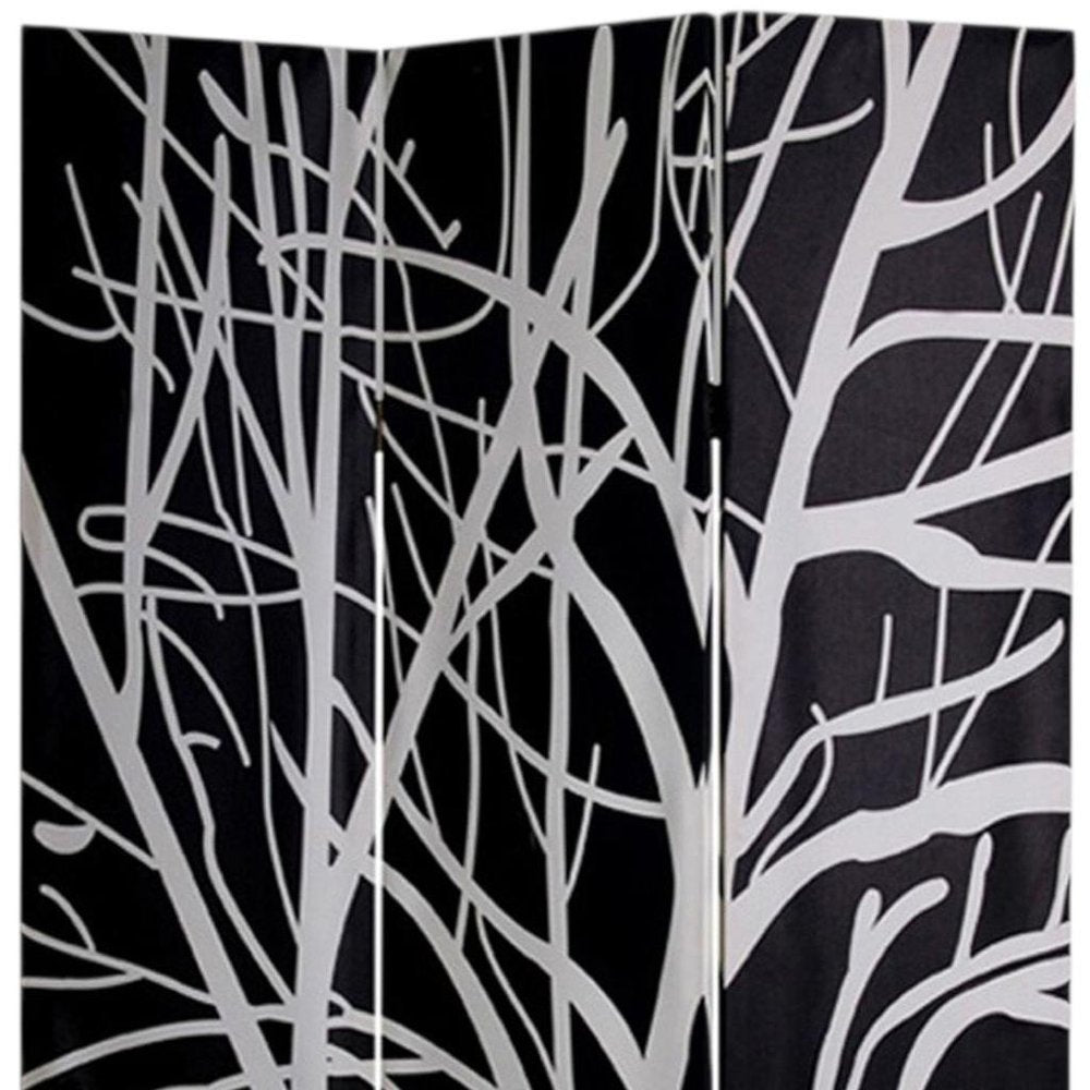 72" Black And White Canvas Folding Three Panel Screen Room Divider HomeRoots