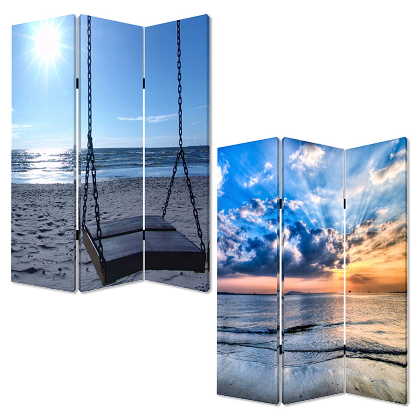 72" Blue Canvas Folding Three Panel Screen Room Divider HomeRoots