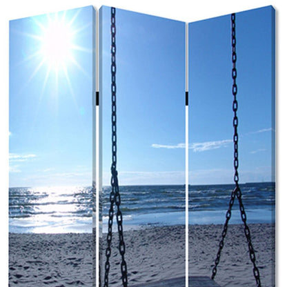 72" Blue Canvas Folding Three Panel Screen Room Divider HomeRoots