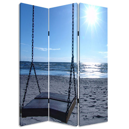 72" Blue Canvas Folding Three Panel Screen Room Divider HomeRoots