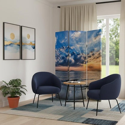 72" Blue Canvas Folding Three Panel Screen Room Divider HomeRoots