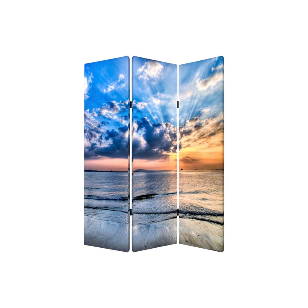 72" Blue Canvas Folding Three Panel Screen Room Divider HomeRoots