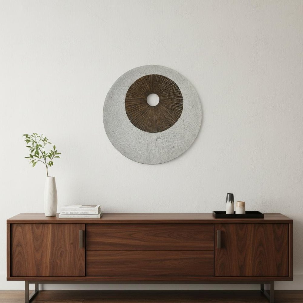 27" X 27" X 3" Brown & Gray Round Double Layer Ribbed  Wall Decor — view 6