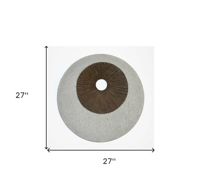 27" X 27" X 3" Brown & Gray Round Double Layer Ribbed  Wall Decor