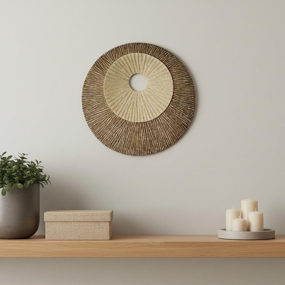 14" X 14" X 2" Brown Round Ribbed  Wall Plaque — view 6