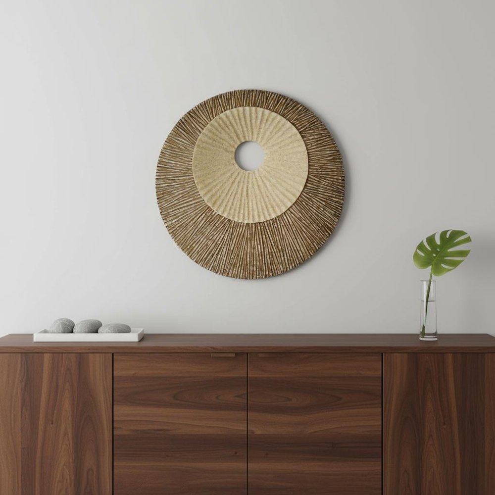 19" X 19" X 2.5" Brown Round Double Layer Ribbed  Wall Plaque — view 6
