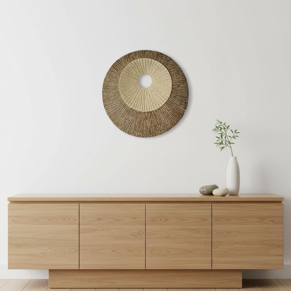 27" X 27"X 3" Brown Round Double Layer Ribbed  Wall Plaque — view 8