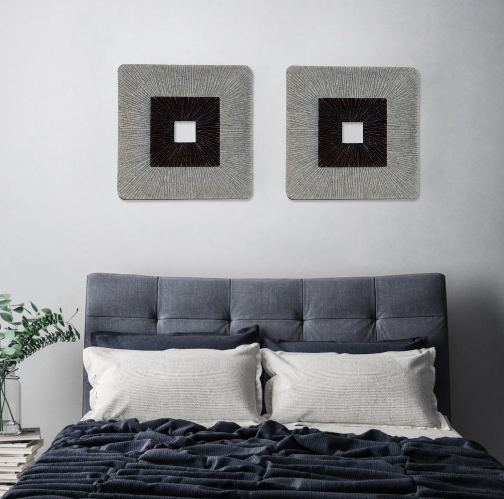 19" X 19" X 2.5" Modern Brown And Gray Ribbed Square Wall Art — view 3