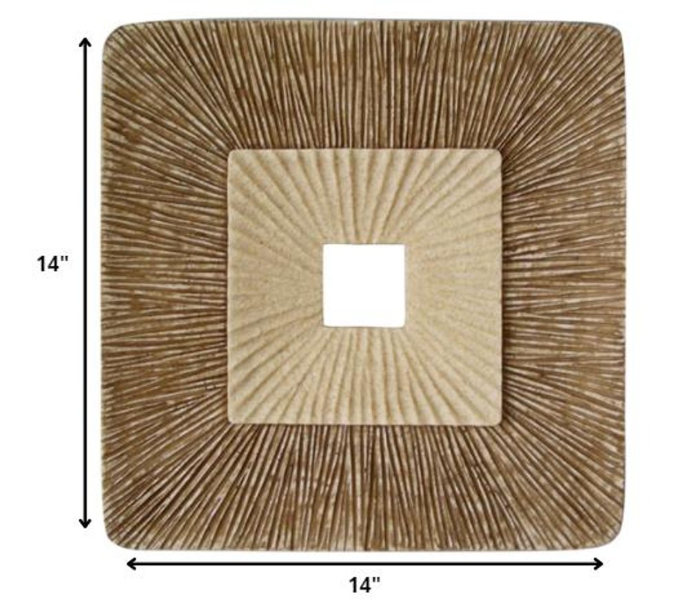 Set of Two Brown Abstract Geometric Sandstone Square Hanging Wall Decor — view 2