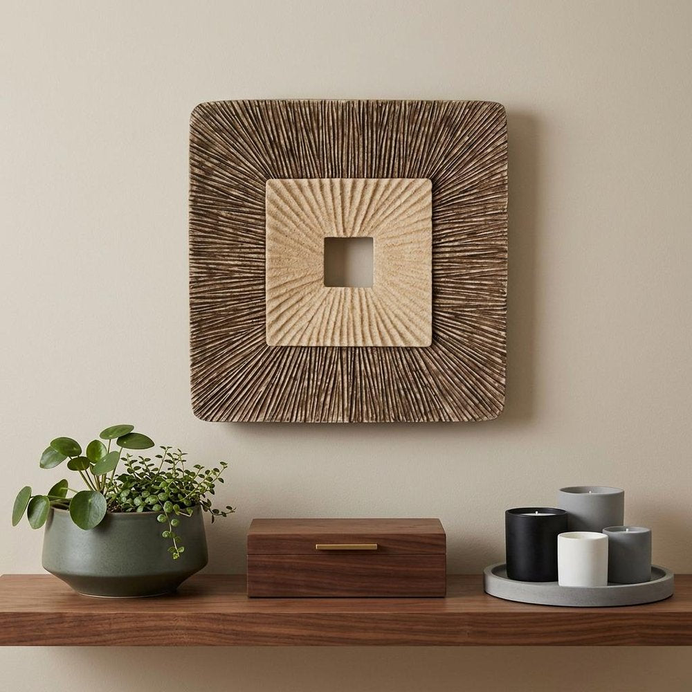 Set of Two Brown Abstract Geometric Sandstone Square Hanging Wall Decor — view 6
