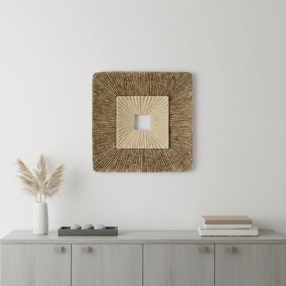 26" X 26" X 2" Brown Concave Square Double Layer Ribbed  Wall Plaque — view 6